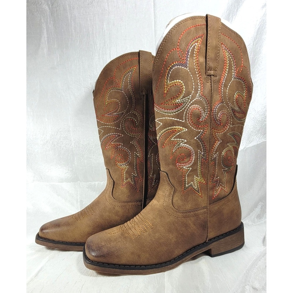 SheSole Women's Square Toe Fashion Western Cowgirl Mid Calf Boots Sz 37 (US 6.5)